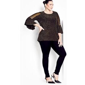 Evans Bronze Metallic Bell Sleeve Blouse Top Plus Size 26/28 New